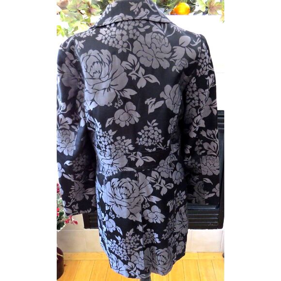 White House Black Market Women's Black Rose Floral Jacquard Coat Midi  M  EUC - Picture 2 of 8